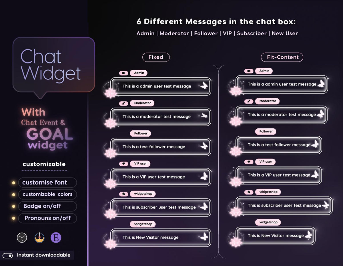 Lotus Butterfly Chat Widget | Twitch StreamElements Animated Glass Chat Goal Overlay | VTuber Streamer