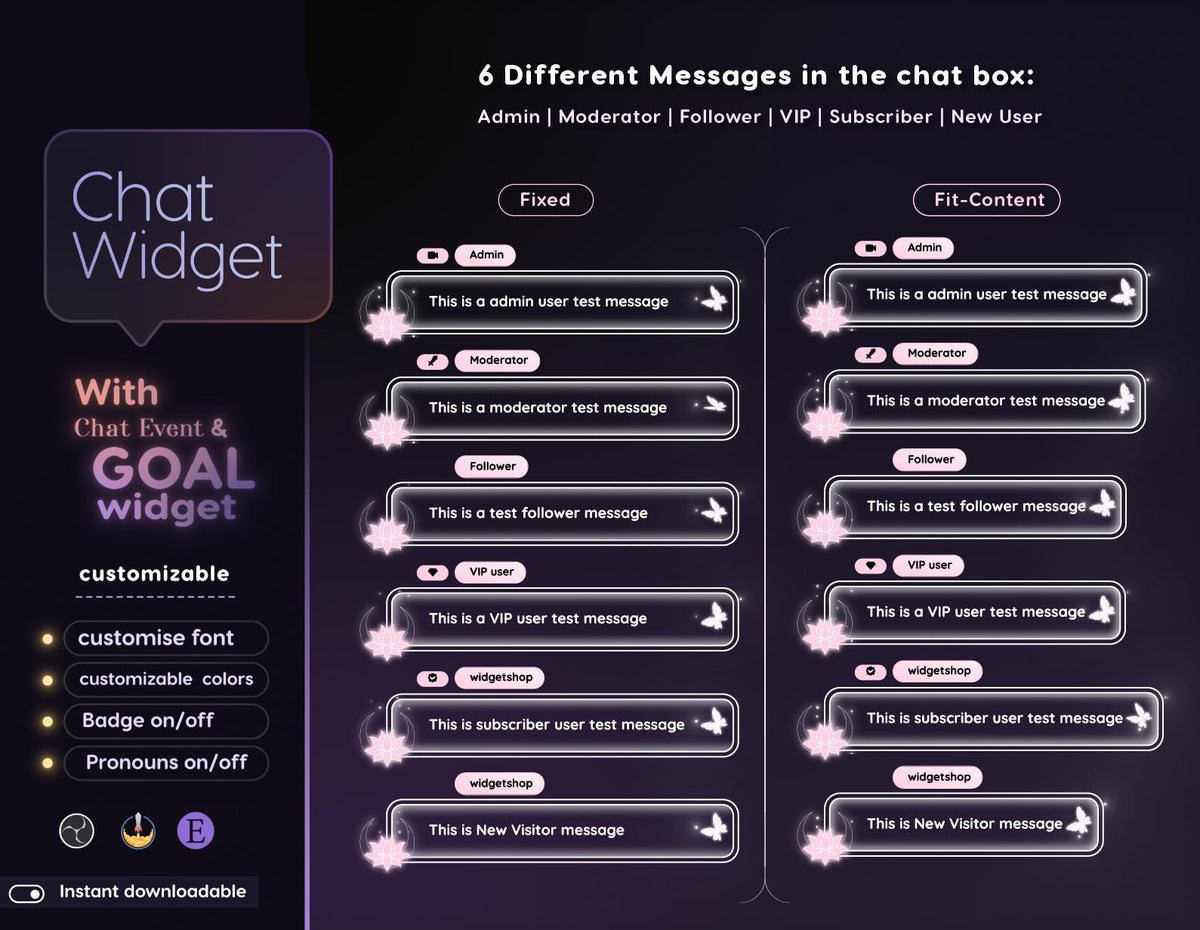 Lotus Butterfly Chat Widget | Twitch StreamElements Animated Glass Chat Goal Overlay | VTuber Streamer