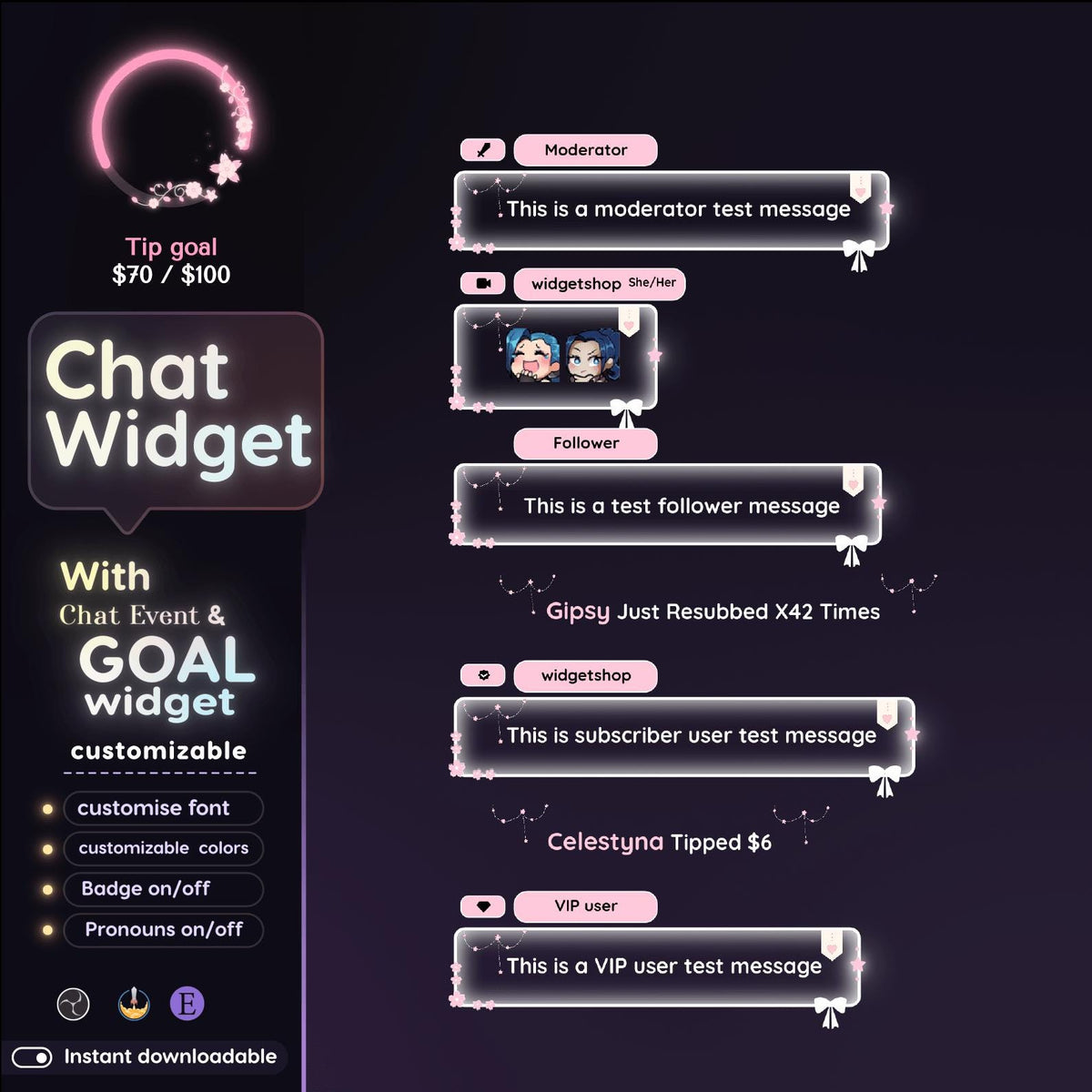 Sakura Floral Chat Widget | Twitch StreamElements Transparent Animated Chat Goal | VTuber Streamer