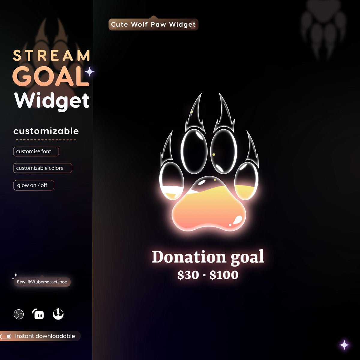 Wolf Paw Goal Widget: Stream Overlay for Twitch, Streamlabs, OBS