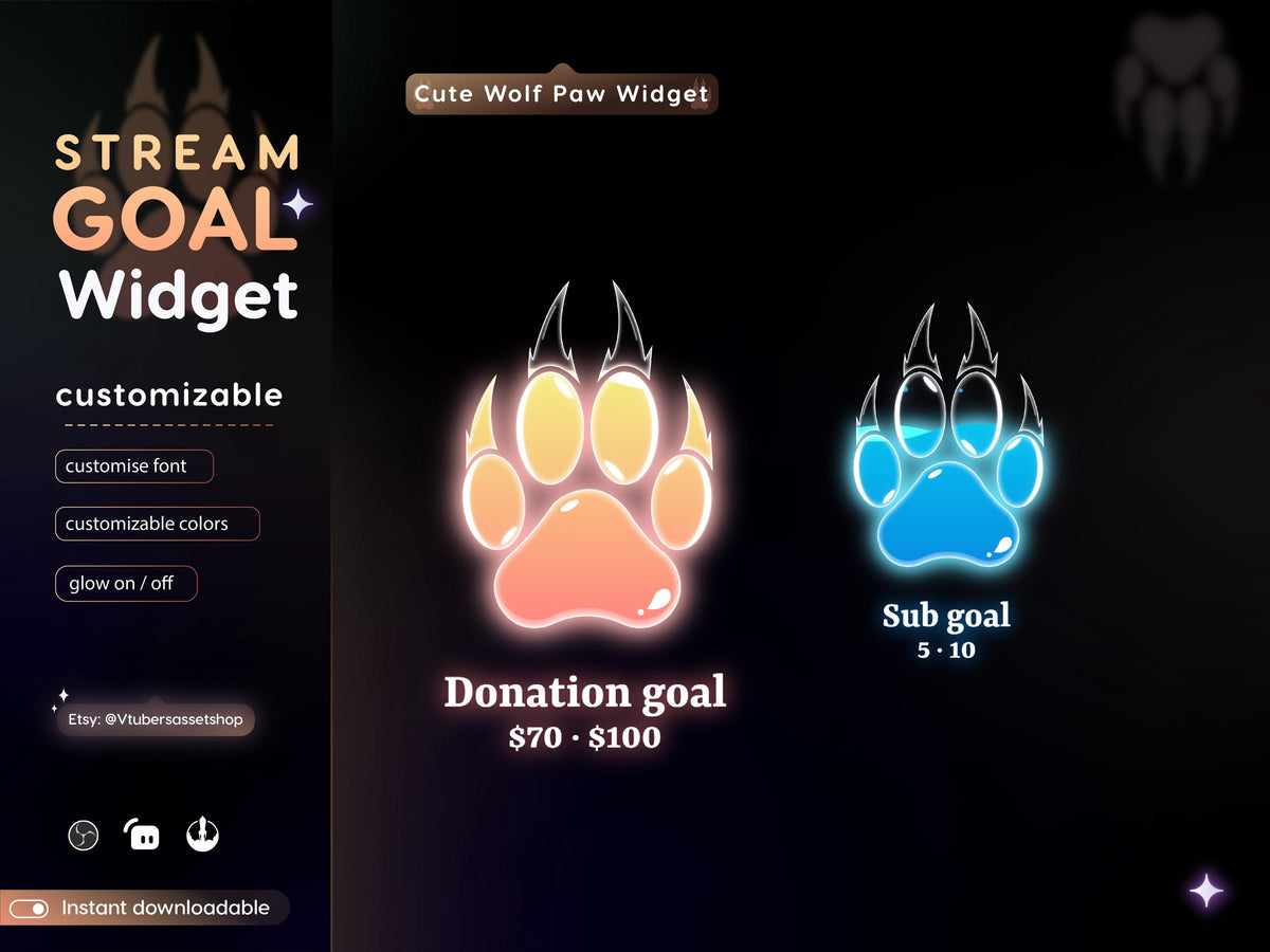 Wolf Paw Goal Widget: Stream Overlay for Twitch, Streamlabs, OBS