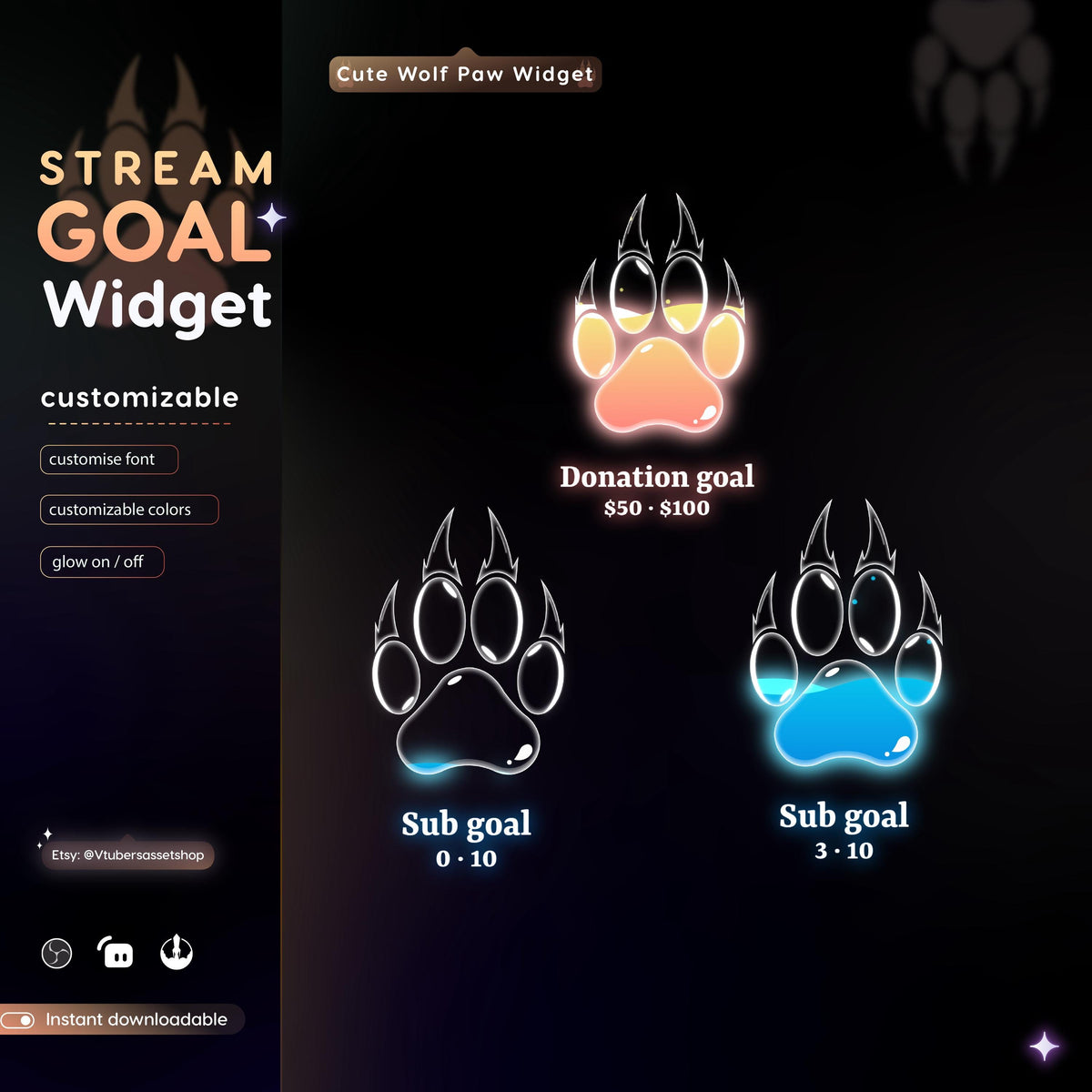 Wolf Paw Goal Widget: Stream Overlay for Twitch, Streamlabs, OBS