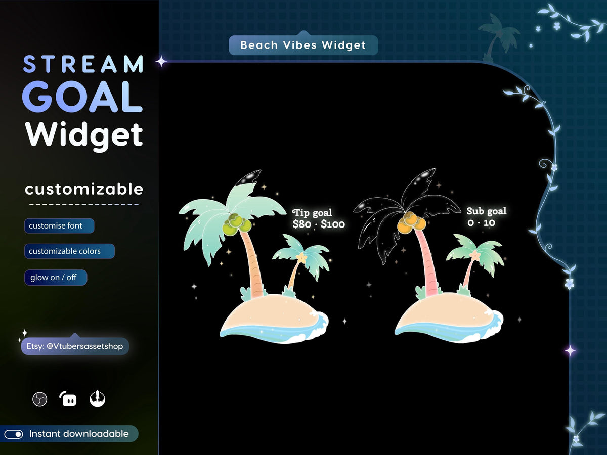 Sea Beach Goal Widget: Twitch Stream Overlay for Streamlabs/Streamelements