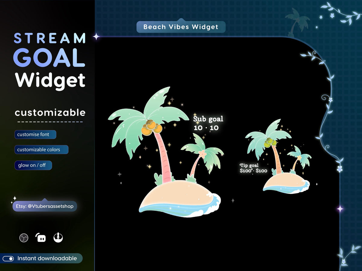 Sea Beach Goal Widget: Twitch Stream Overlay for Streamlabs/Streamelements