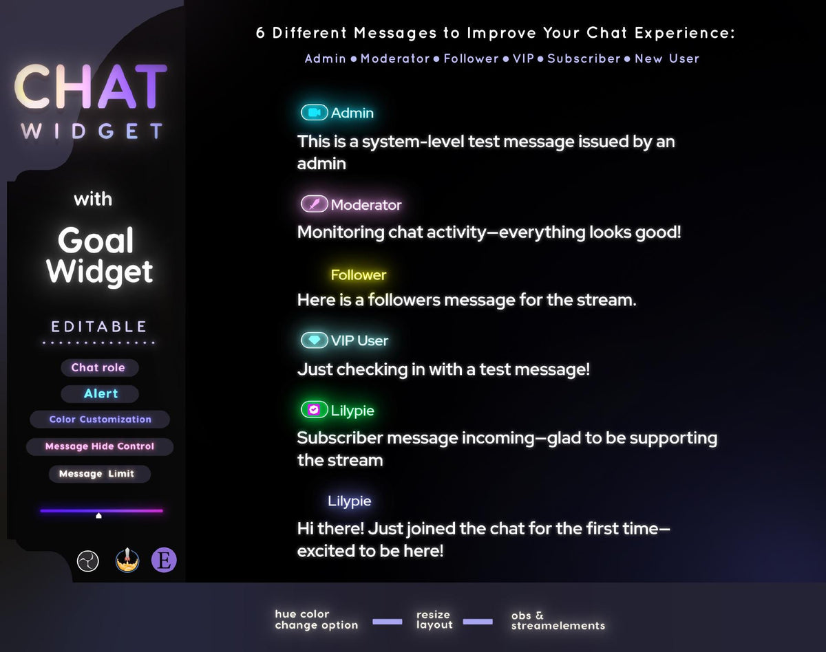 Neon Glow Twitch Chat Widget | Goal Bar StreamElements and OBS (Digital Download)