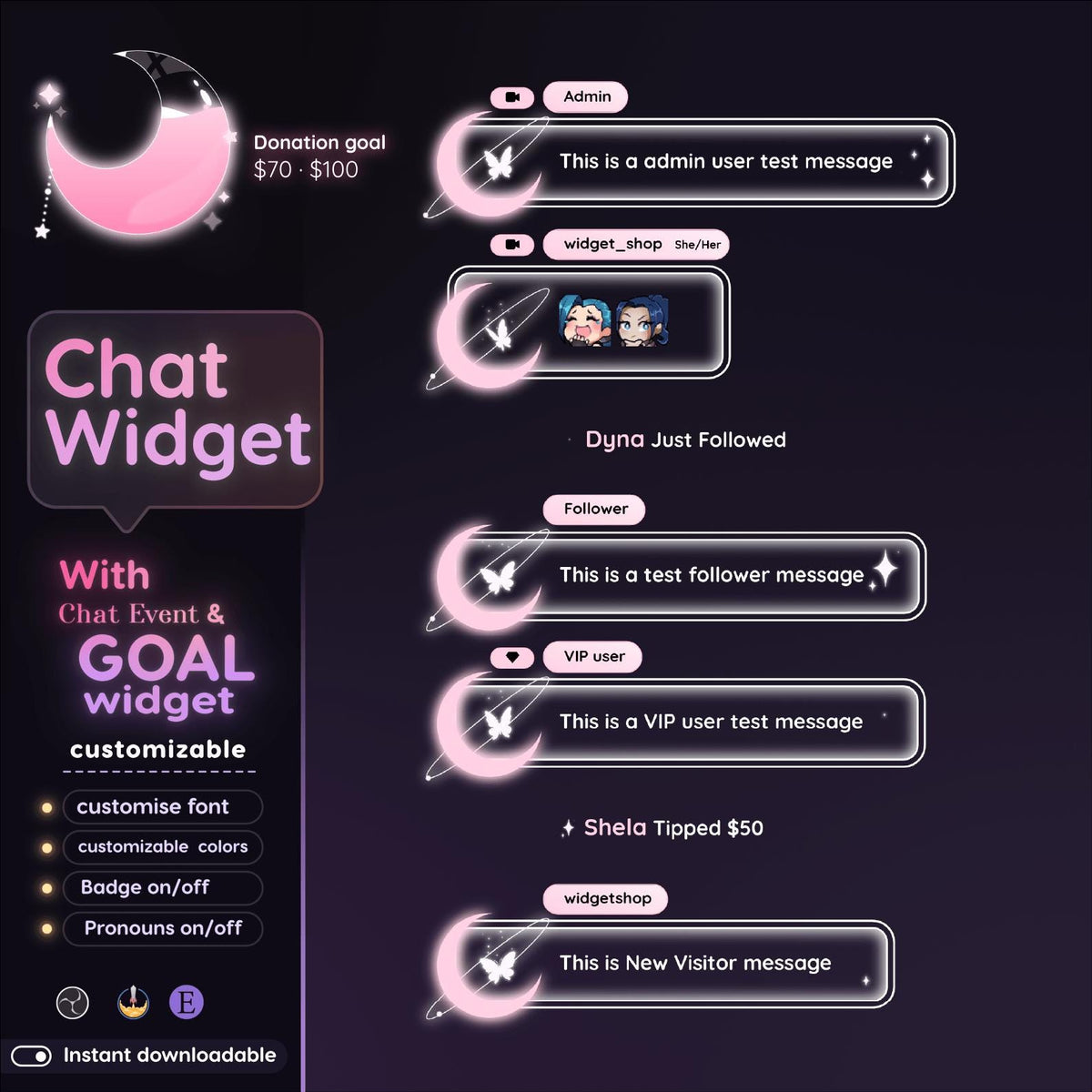 Butterfly Galaxy Chat Widget | Twitch StreamElements Animated Chat Goal Overlay | VTuber Streamer