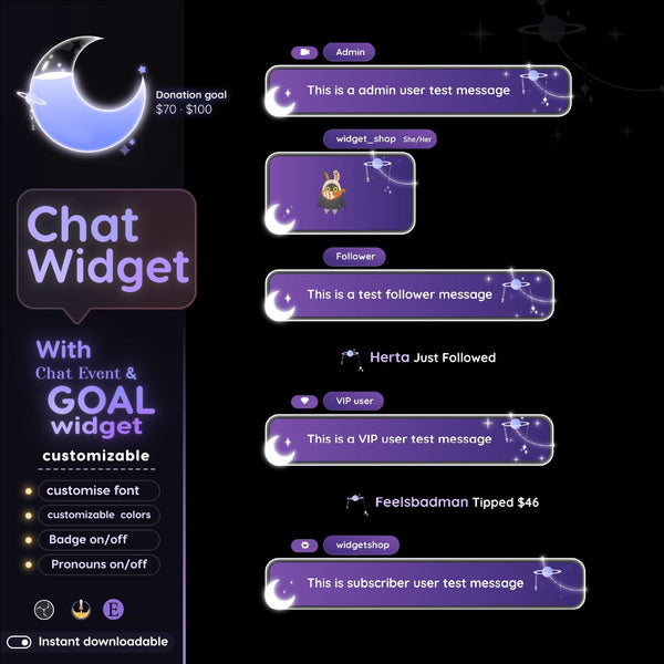 Cosmic Galaxy Chat Widget | Twitch StreamElements Animated Chat Goal Stream Overlay | VTuber Streamer