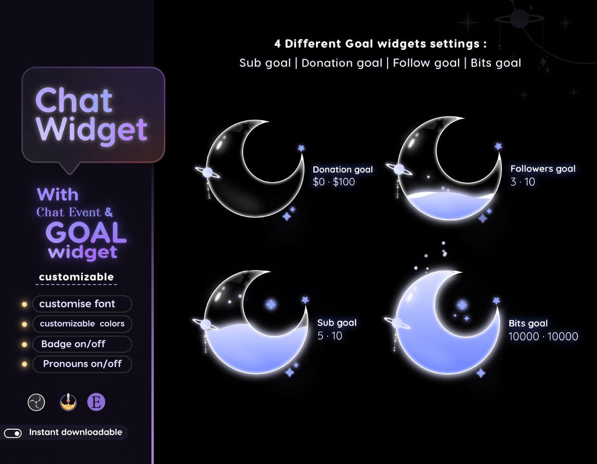 Cosmic Galaxy Chat Widget | Twitch StreamElements Animated Chat Goal Stream Overlay | VTuber Streamer