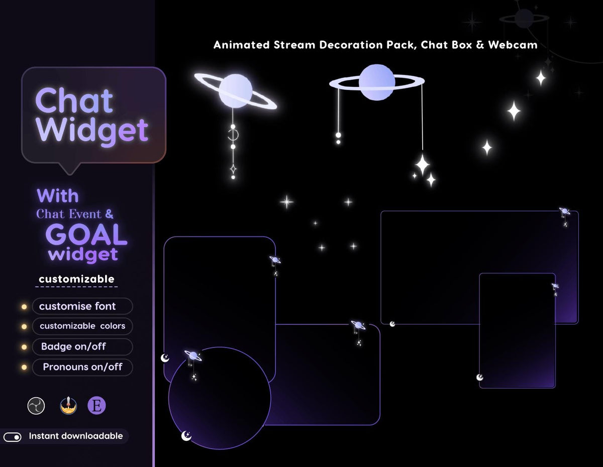 Cosmic Galaxy Chat Widget | Twitch StreamElements Animated Chat Goal Stream Overlay | VTuber Streamer