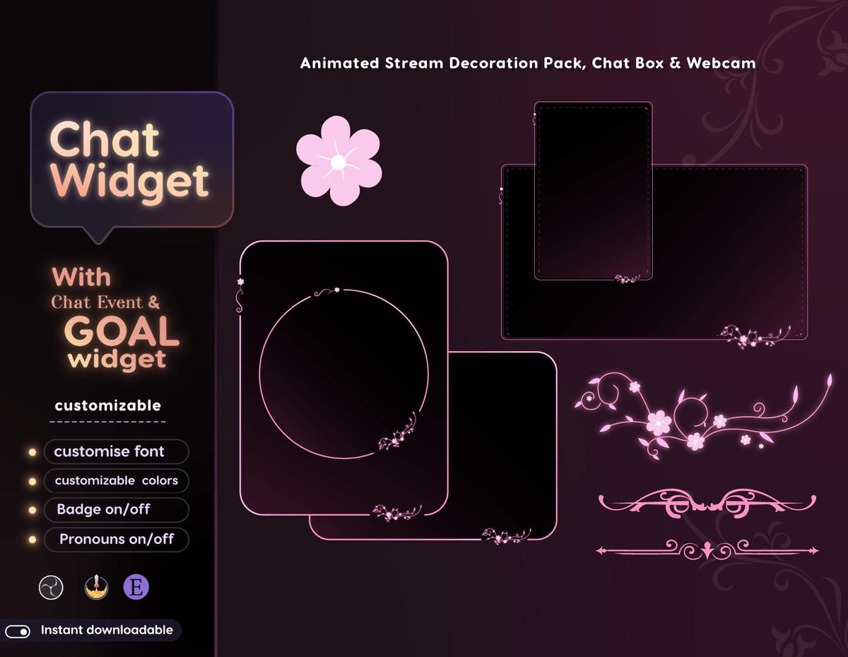 Red Floral Chat Widget | StreamElements Goal Widget (Digital Download)