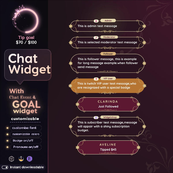 Red Floral Chat Widget | StreamElements Goal Widget (Digital Download)