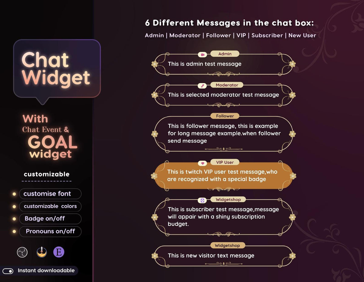 Red Floral Chat Widget | StreamElements Goal Widget (Digital Download)