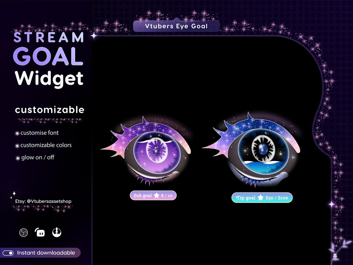 VTuber Eye Goal Stream Widget: Customizable Alerts (Digital Download)