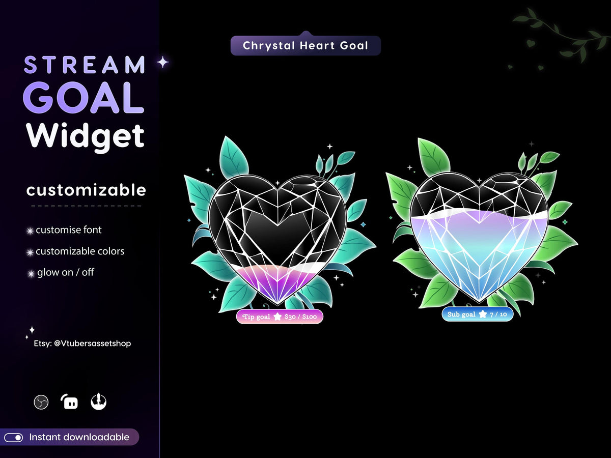 Crystal Heart Twitch Goal Widget: Stream Overlay for streamelements, Streamlabs, OBS