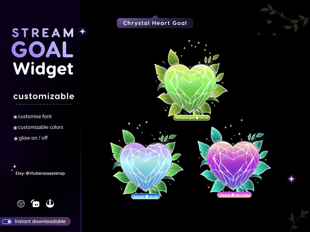 Crystal Heart Twitch Goal Widget: Stream Overlay for streamelements, Streamlabs, OBS