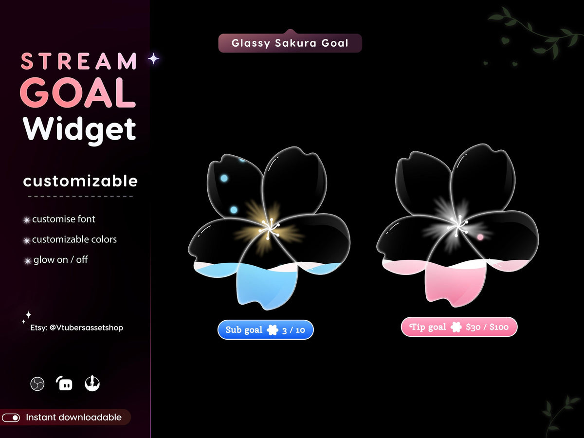 Glassy Sakura Flower Stream Goal Widget: Streamlabs & Streamelements