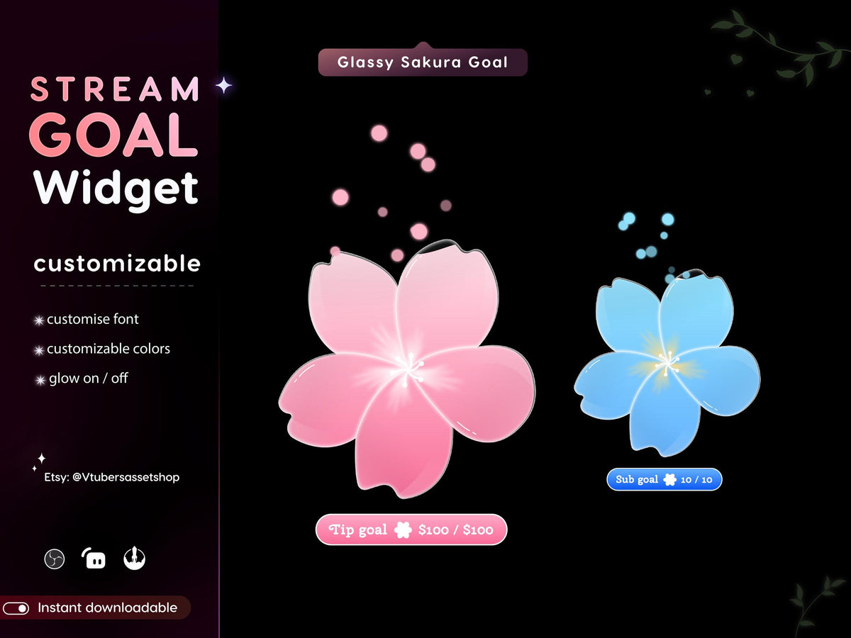 Glassy Sakura Flower Stream Goal Widget: Streamlabs & Streamelements