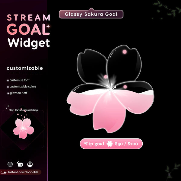 Glassy Sakura Flower Stream Goal Widget: Streamlabs & Streamelements