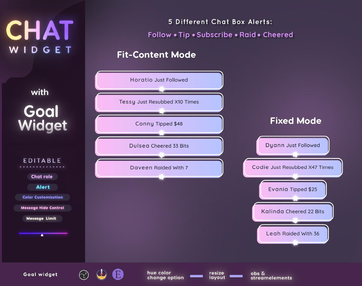 Gradient Twitch Chat Widget - Stream Alerts & Goal Tracker (Digital Download)