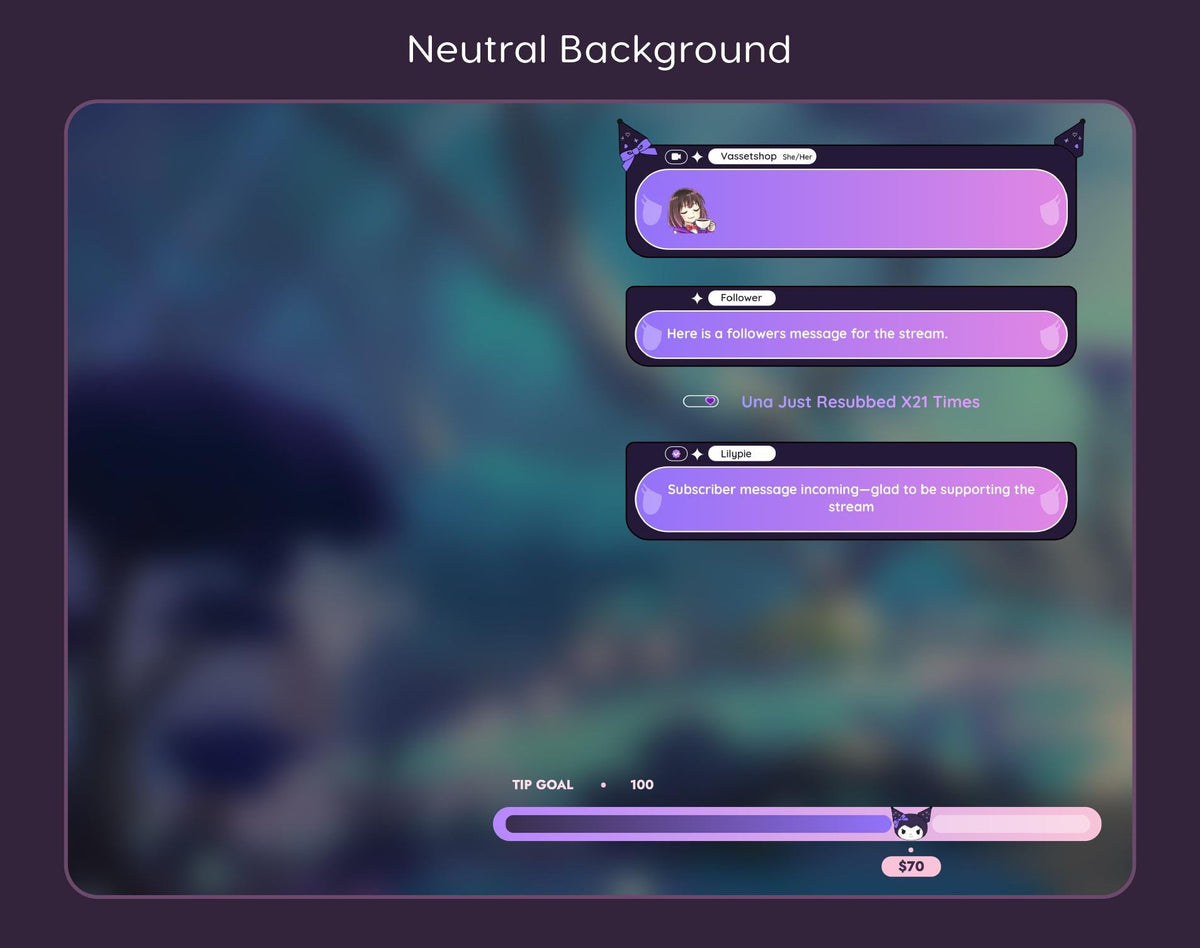 Anime Cartoonish Twitch Chat Widget - Pastel Starry Theme overlay (Digital Download)