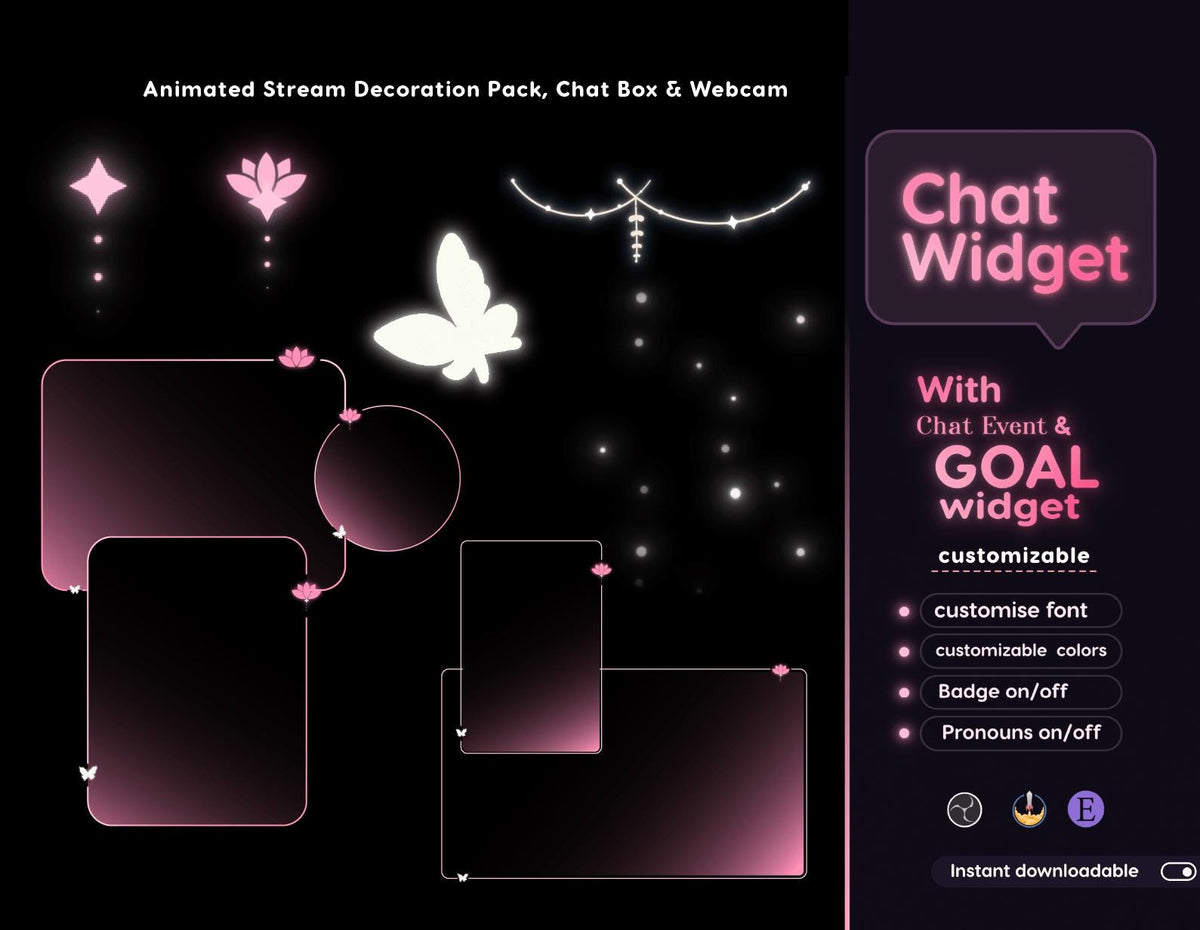 Lotus Glass Chat Widget | Twitch StreamElements Glassy Floral Animated Overlay | VTuber Streamer