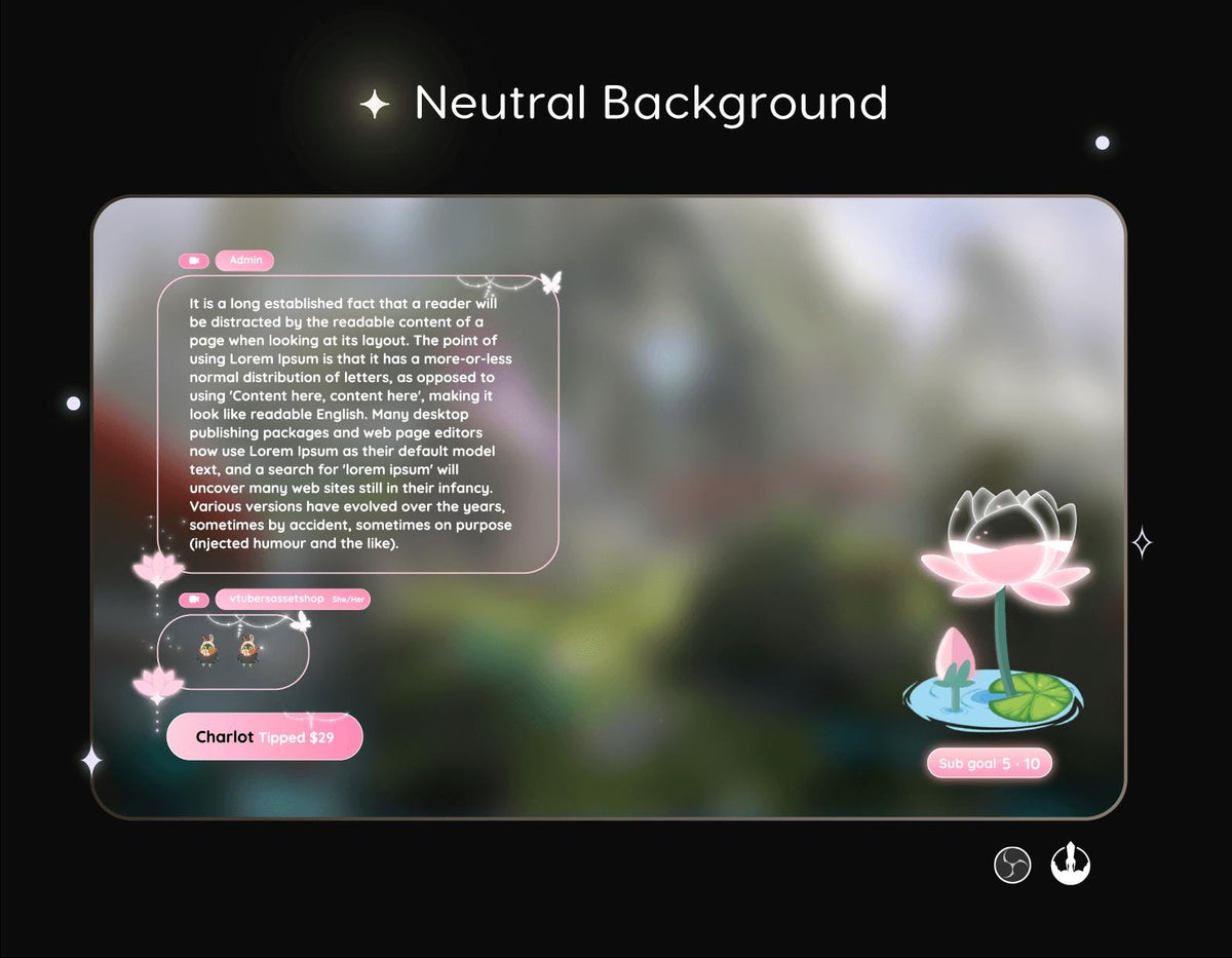 Lotus Glass Chat Widget | Twitch StreamElements Glassy Floral Animated Overlay | VTuber Streamer