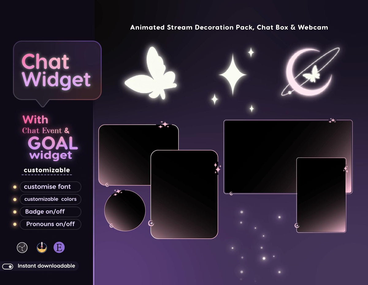 Butterfly Galaxy Chat Widget | Twitch StreamElements Animated Chat Goal Overlay | VTuber Streamer