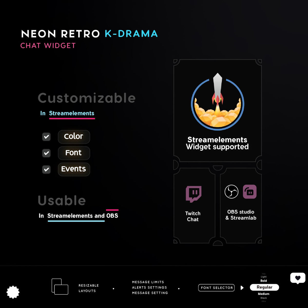 K-Drama Survival Game-Neon-Retro-Chat-Widget-Streamelement-twitch-chat-widget