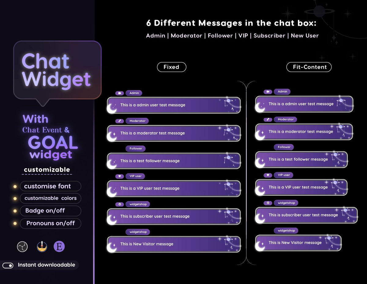Cosmic Galaxy Chat Widget | Twitch StreamElements Animated Chat Goal Stream Overlay | VTuber Streamer