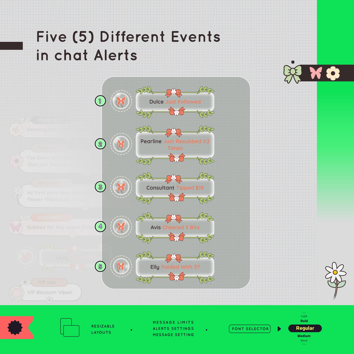 Flower Blossom Chat Widget: Customizable StreamElements Twitch Overlay (PDF Instructions Included