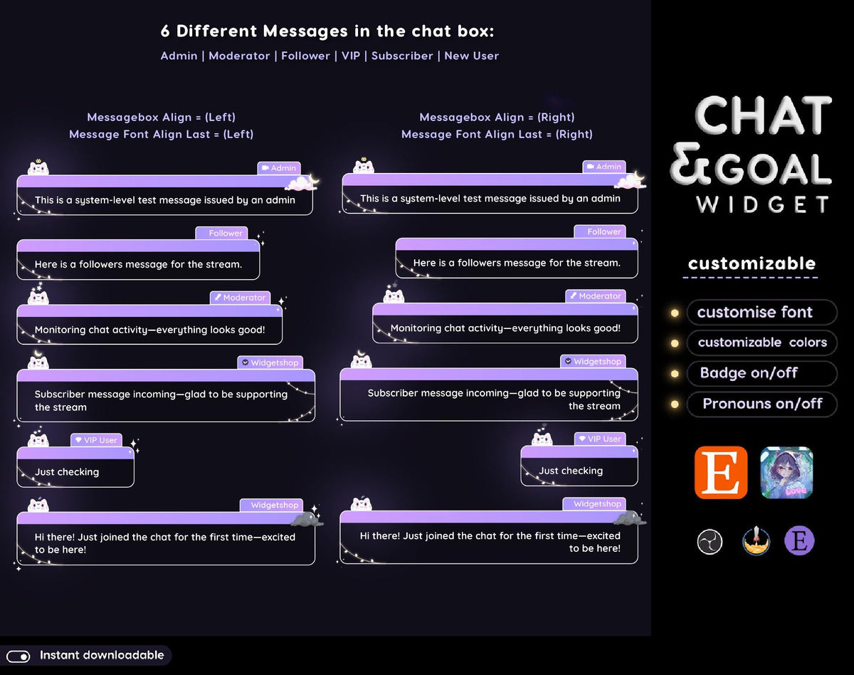 Lunar Cat Chat Widget | Twitch StreamElements Purple Animated Cosmic Overlay | Kawaii VTuber Streamer
