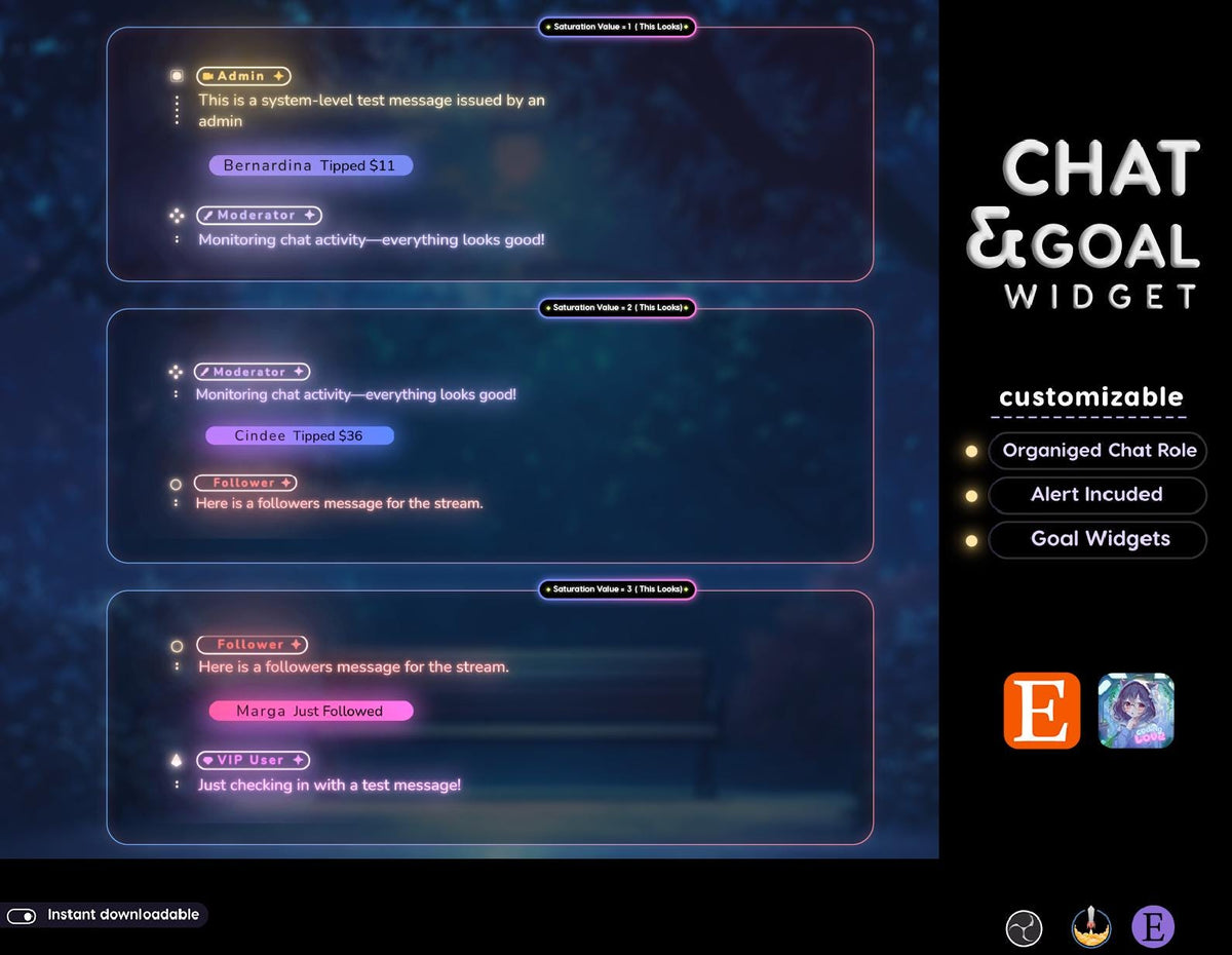Neon Animated Twitch Chat and Goal Widget | Transparent Glow Stream Overlay (Digital Download)