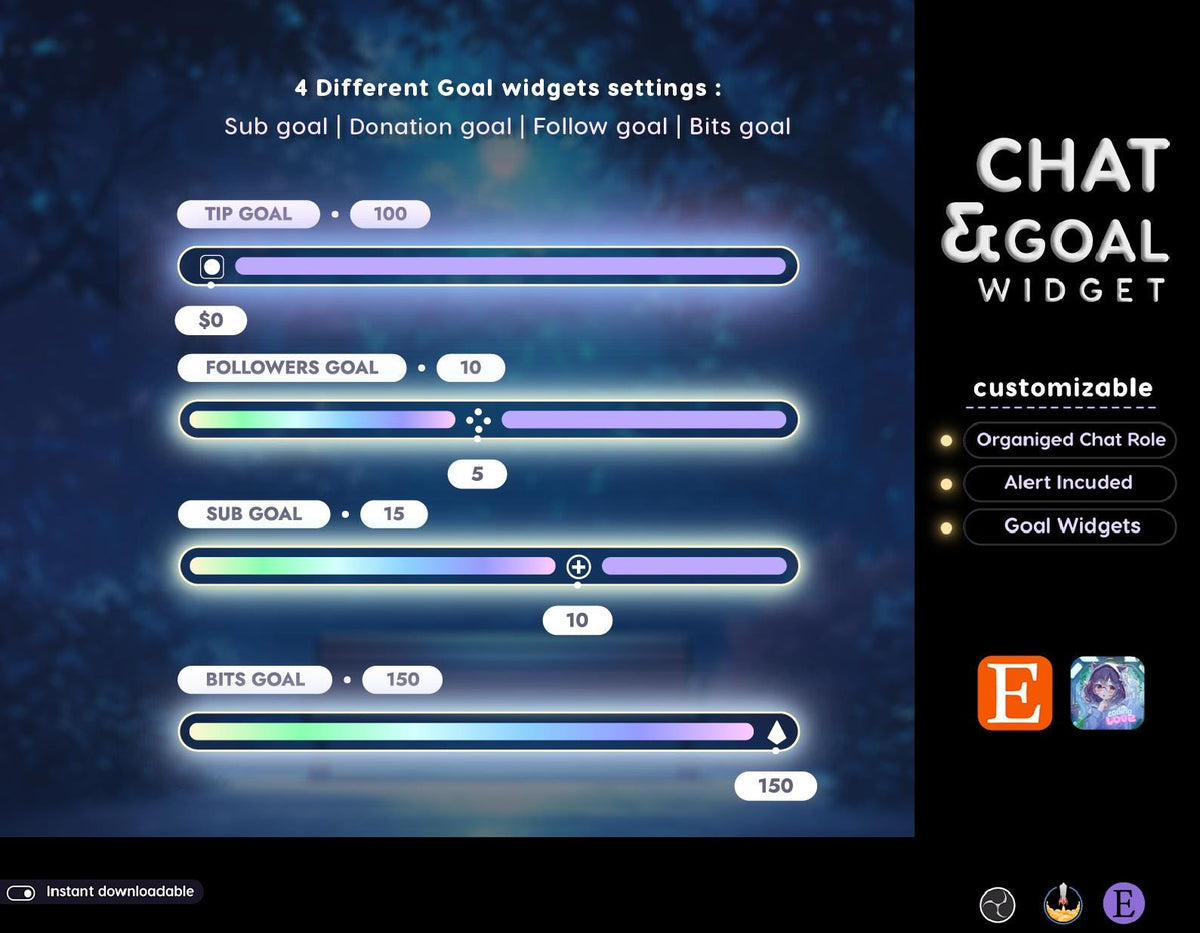 Neon Animated Twitch Chat and Goal Widget | Transparent Glow Stream Overlay (Digital Download)