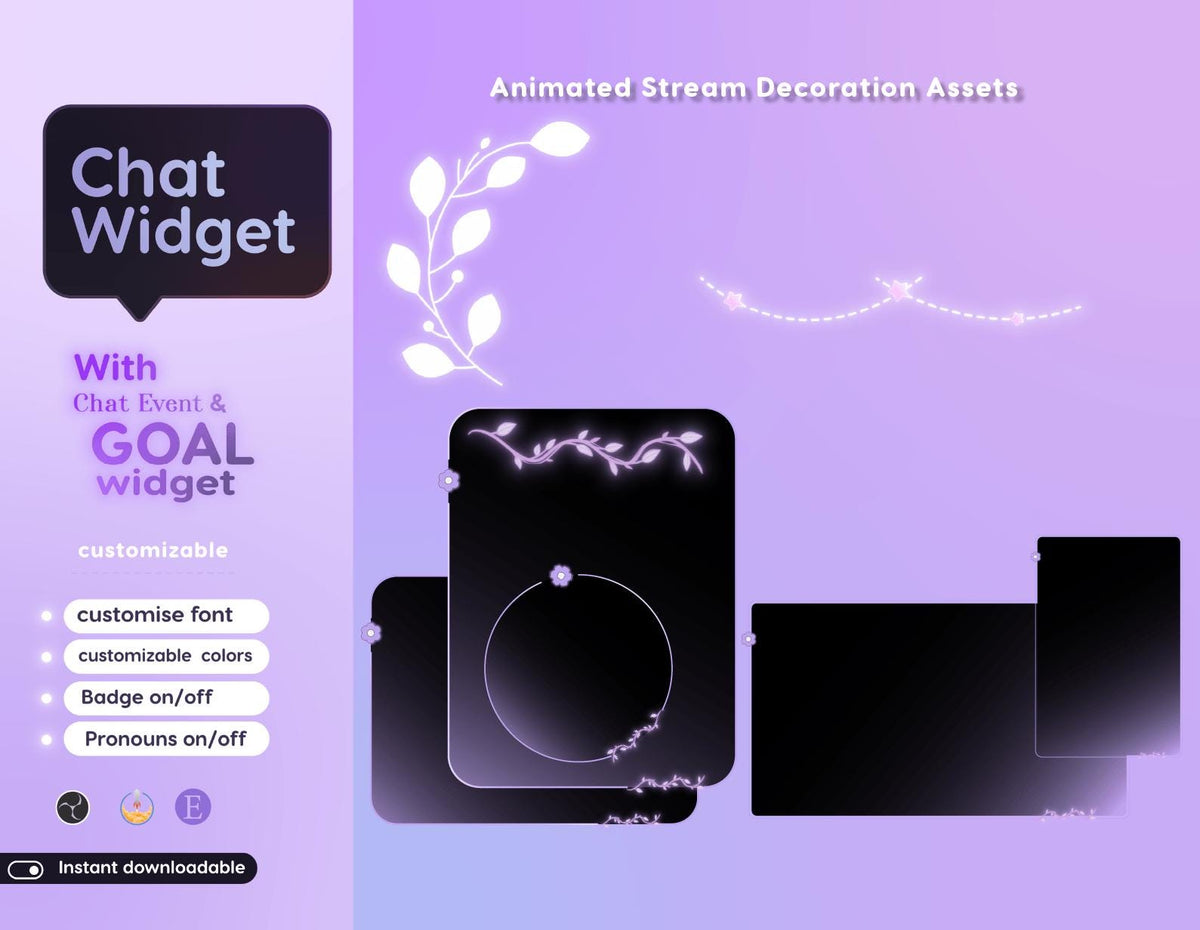 Nature Plants Chat Widget | Twitch StreamElements Animated Chat Goal Overlay | Cozy VTuber Streamer