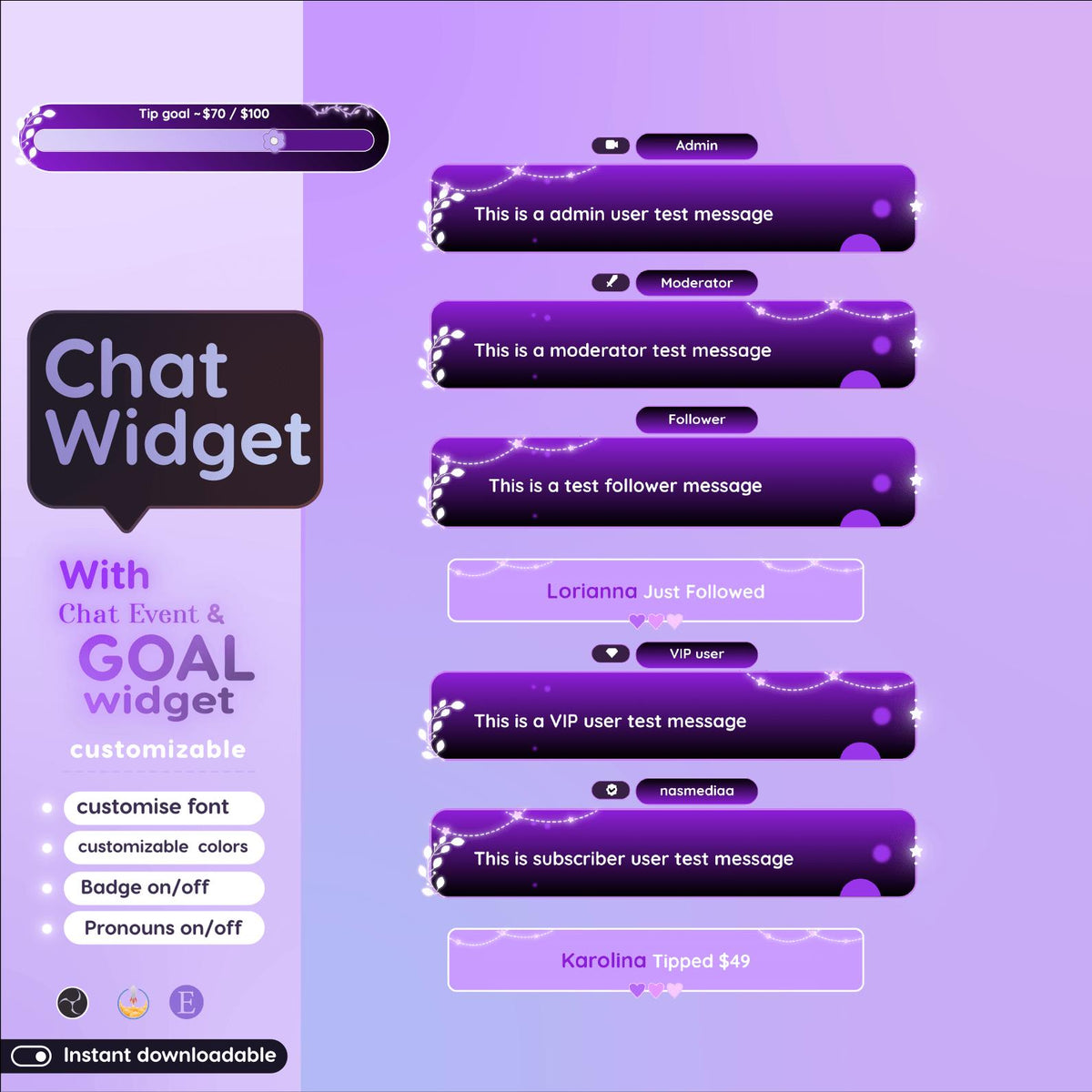 Nature Plants Chat Widget | Twitch StreamElements Animated Chat Goal Overlay | Cozy VTuber Streamer