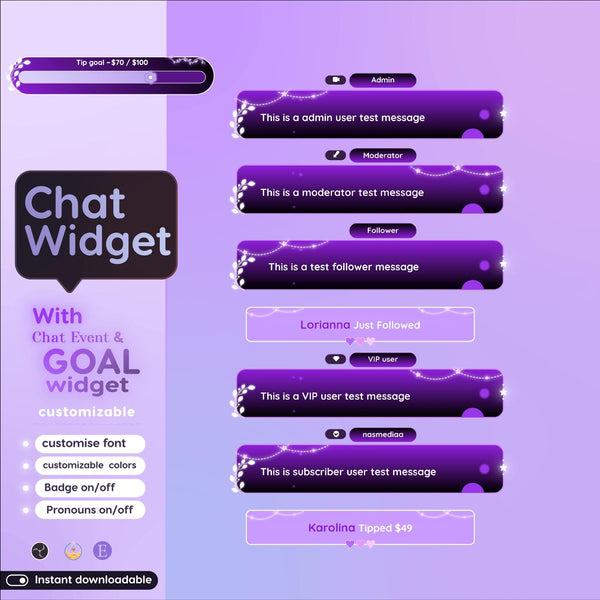 Nature Plants Chat Widget | Twitch StreamElements Animated Chat Goal Overlay | Cozy VTuber Streamer