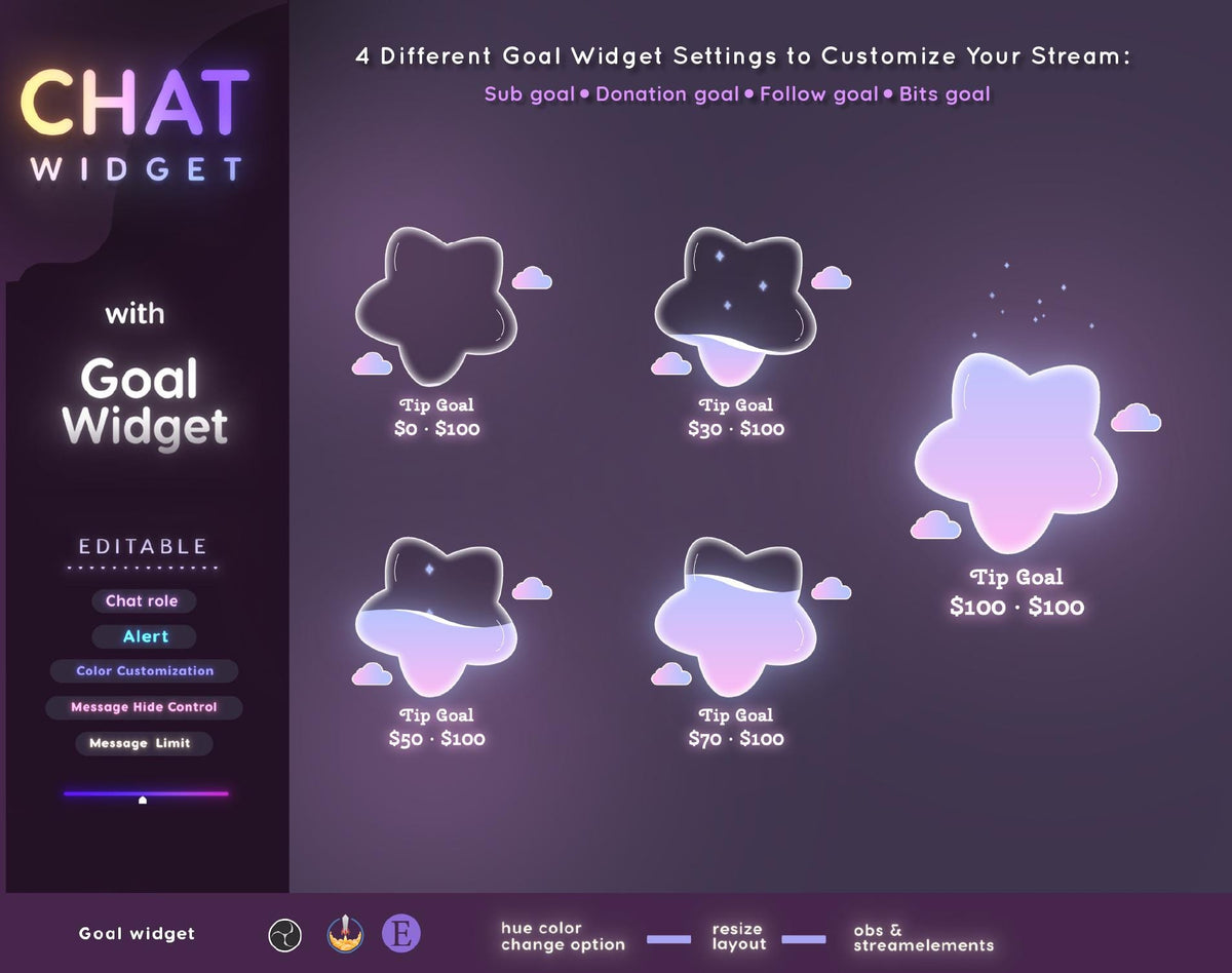 Gradient Twitch Chat Widget - Stream Alerts & Goal Tracker (Digital Download)