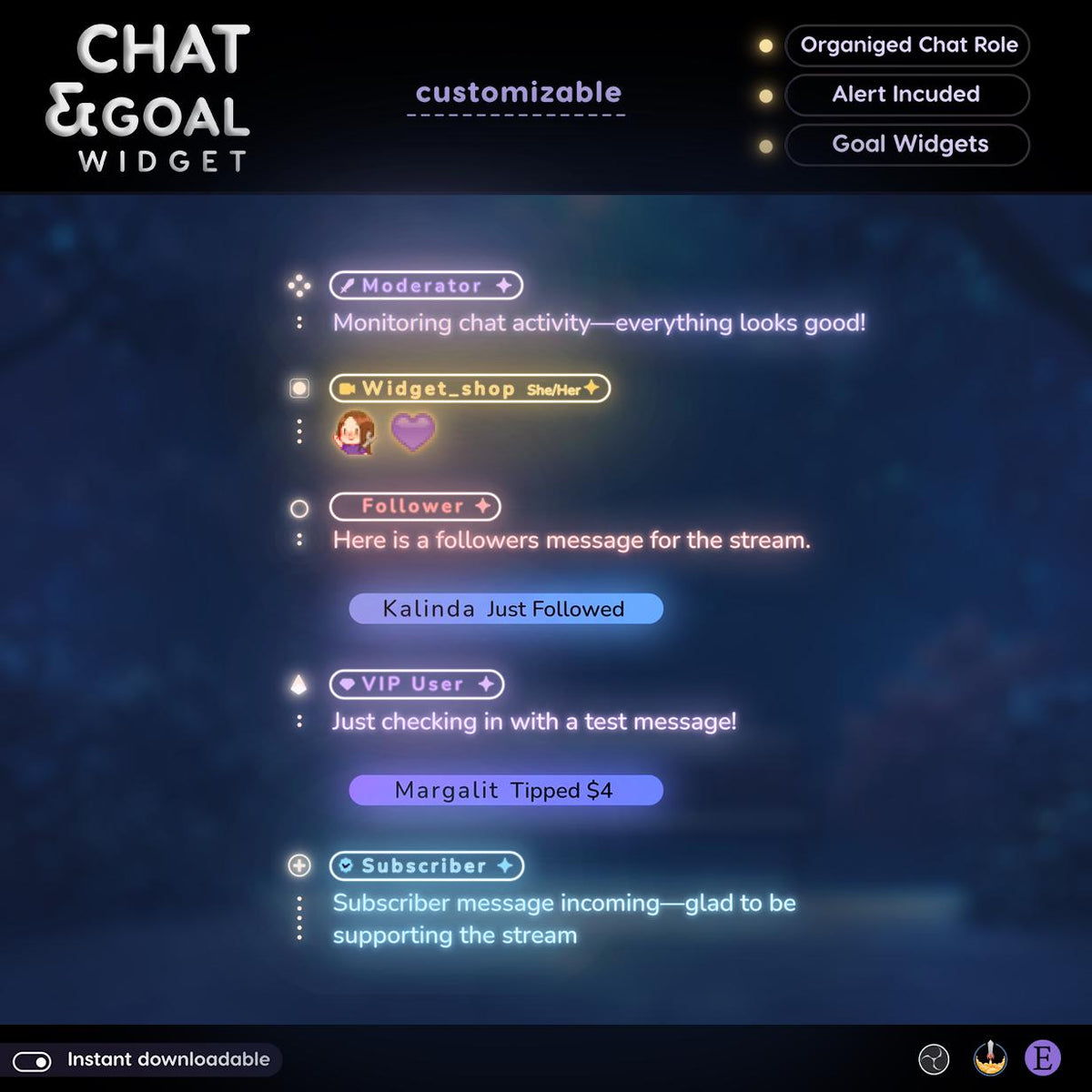 Neon Animated Twitch Chat and Goal Widget | Transparent Glow Stream Overlay (Digital Download)