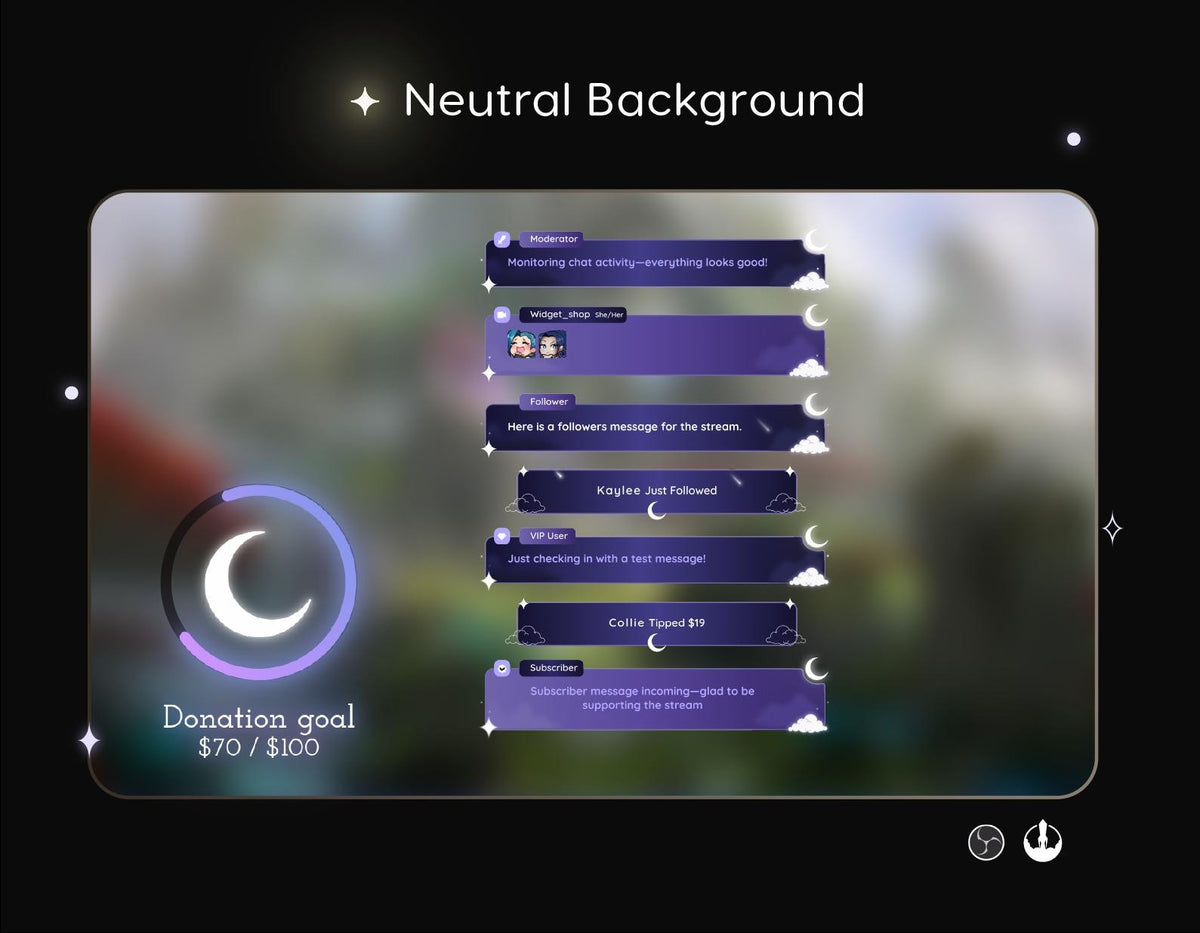 Cloudy Moon Overlay for Twitch | Dreamy Starry Night StreamElements Theme for VTubers