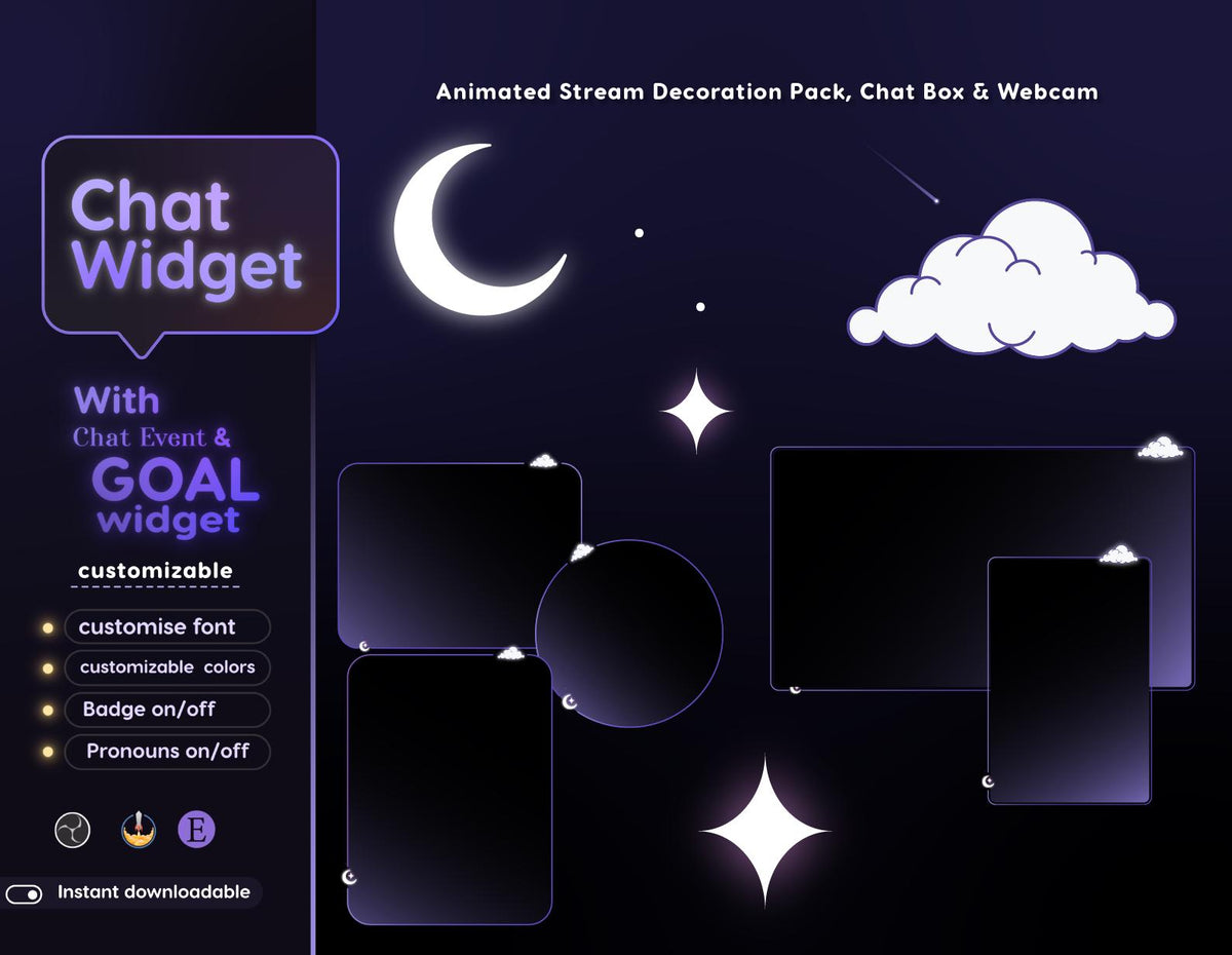 Cloudy Moon Overlay for Twitch | Dreamy Starry Night StreamElements Theme for VTubers