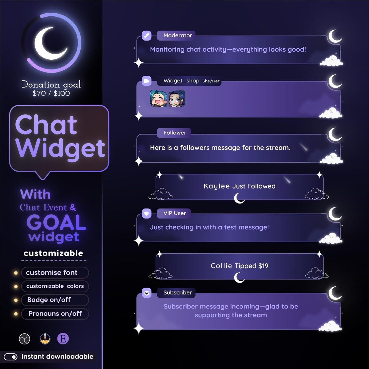 Cloudy Moon Overlay for Twitch | Dreamy Starry Night StreamElements Theme for VTubers