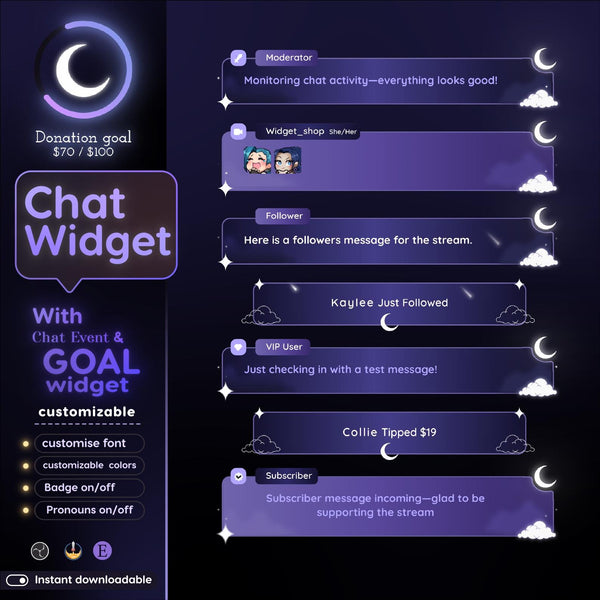 Cloudy Moon Overlay for Twitch | Dreamy Starry Night StreamElements Theme for VTubers