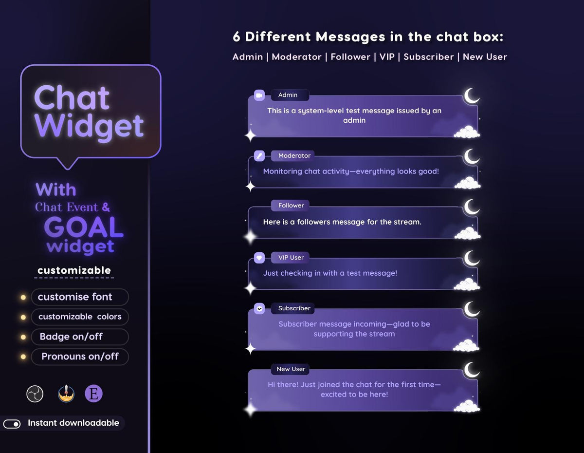 Cloudy Moon Overlay for Twitch | Dreamy Starry Night StreamElements Theme for VTubers