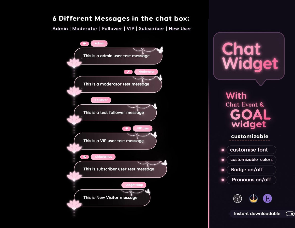 Lotus Glass Chat Widget | Twitch StreamElements Glassy Floral Animated Overlay | VTuber Streamer