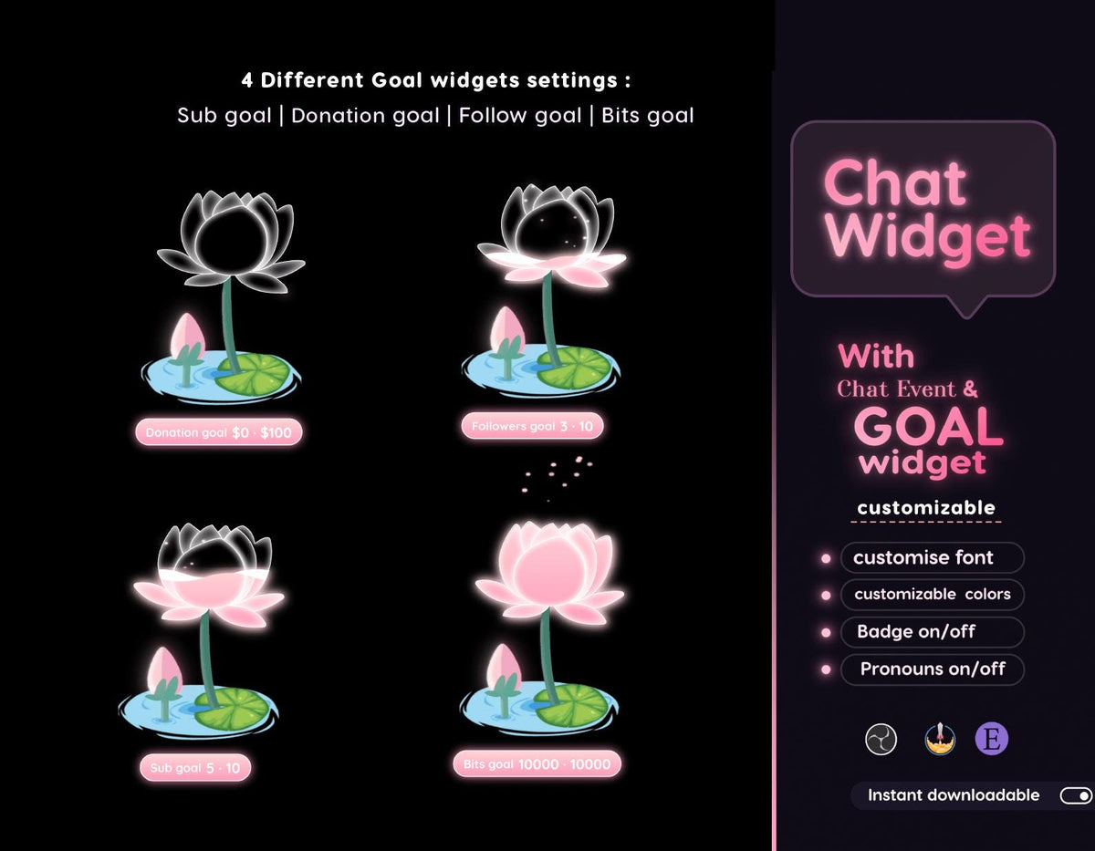 Lotus Glass Chat Widget | Twitch StreamElements Glassy Floral Animated Overlay | VTuber Streamer