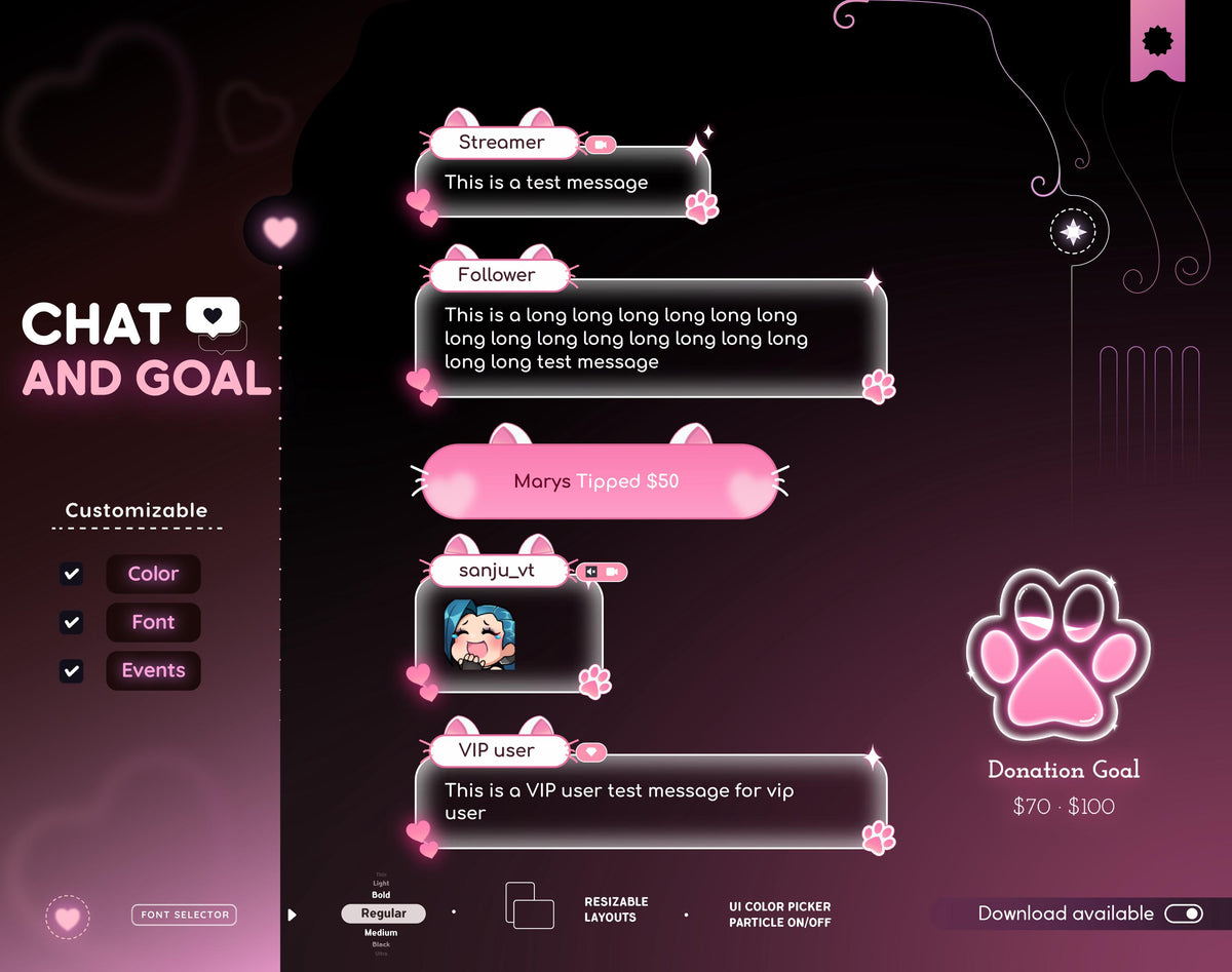 Cute Cat Chat Widget – Glass Stream Overlay, StreamElements OBS
