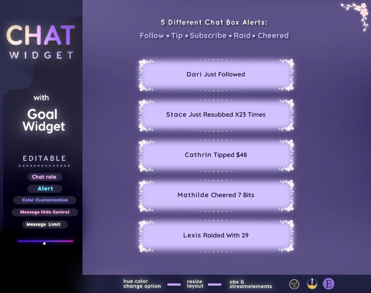 Sakura Twitch Chat Widget - Customizable Stream Overlay (Digital Download)