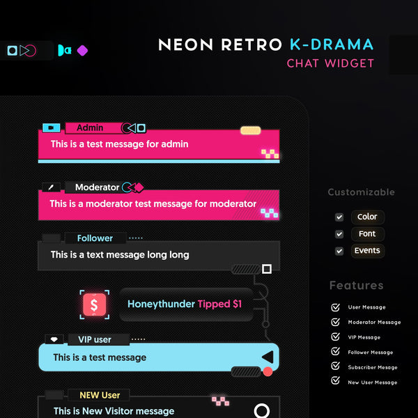 K-Drama Survival Game-Neon-Retro-Chat-Widget-Streamelement-twitch-chat-widget