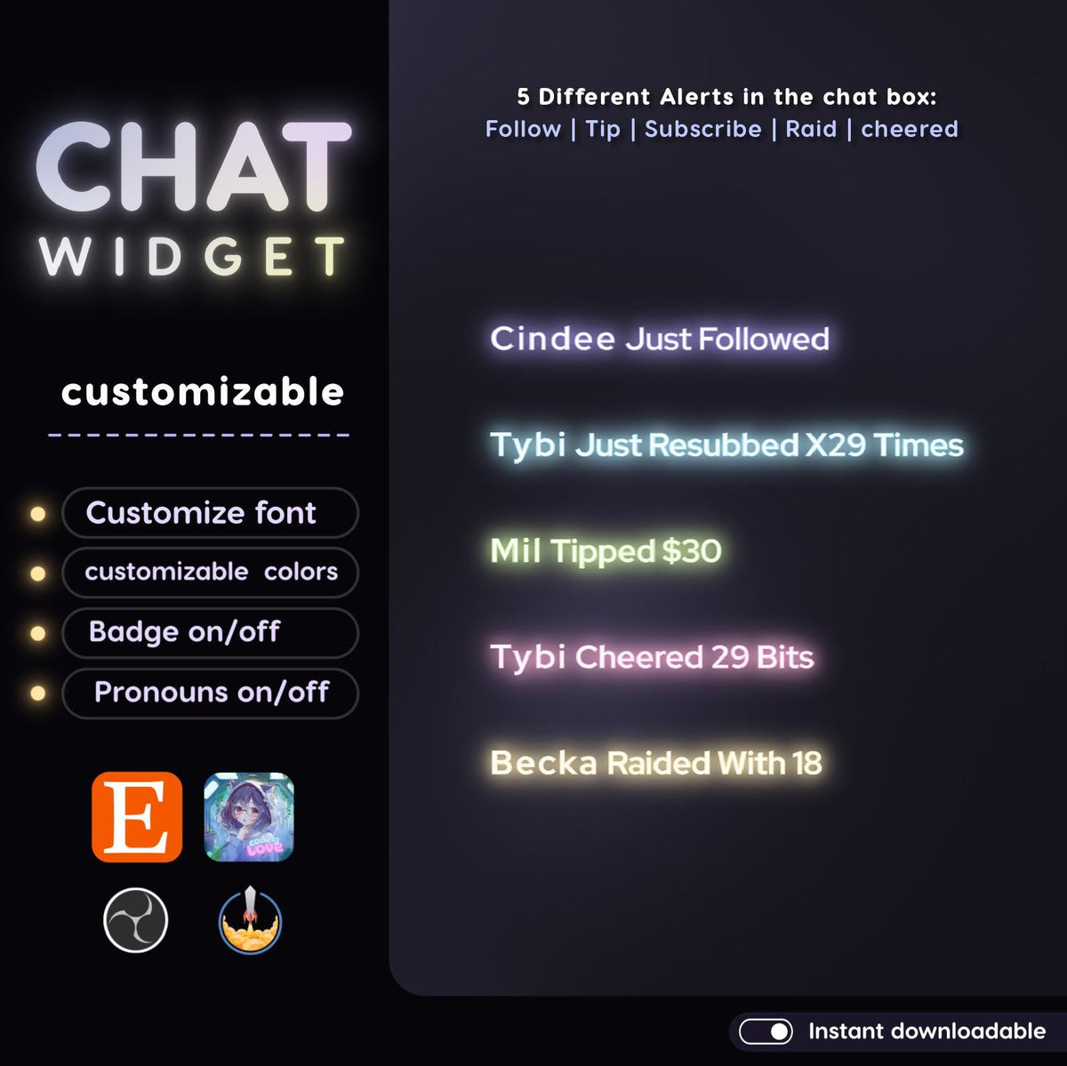 Pastel Glow Chat Widget | Customizable StreamElements OBS Overlay (Digital Download)