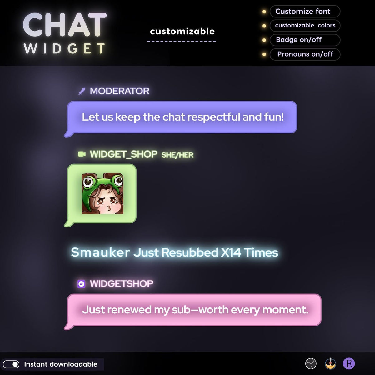 Pastel Glow Chat Widget | Customizable StreamElements OBS Overlay (Digital Download)